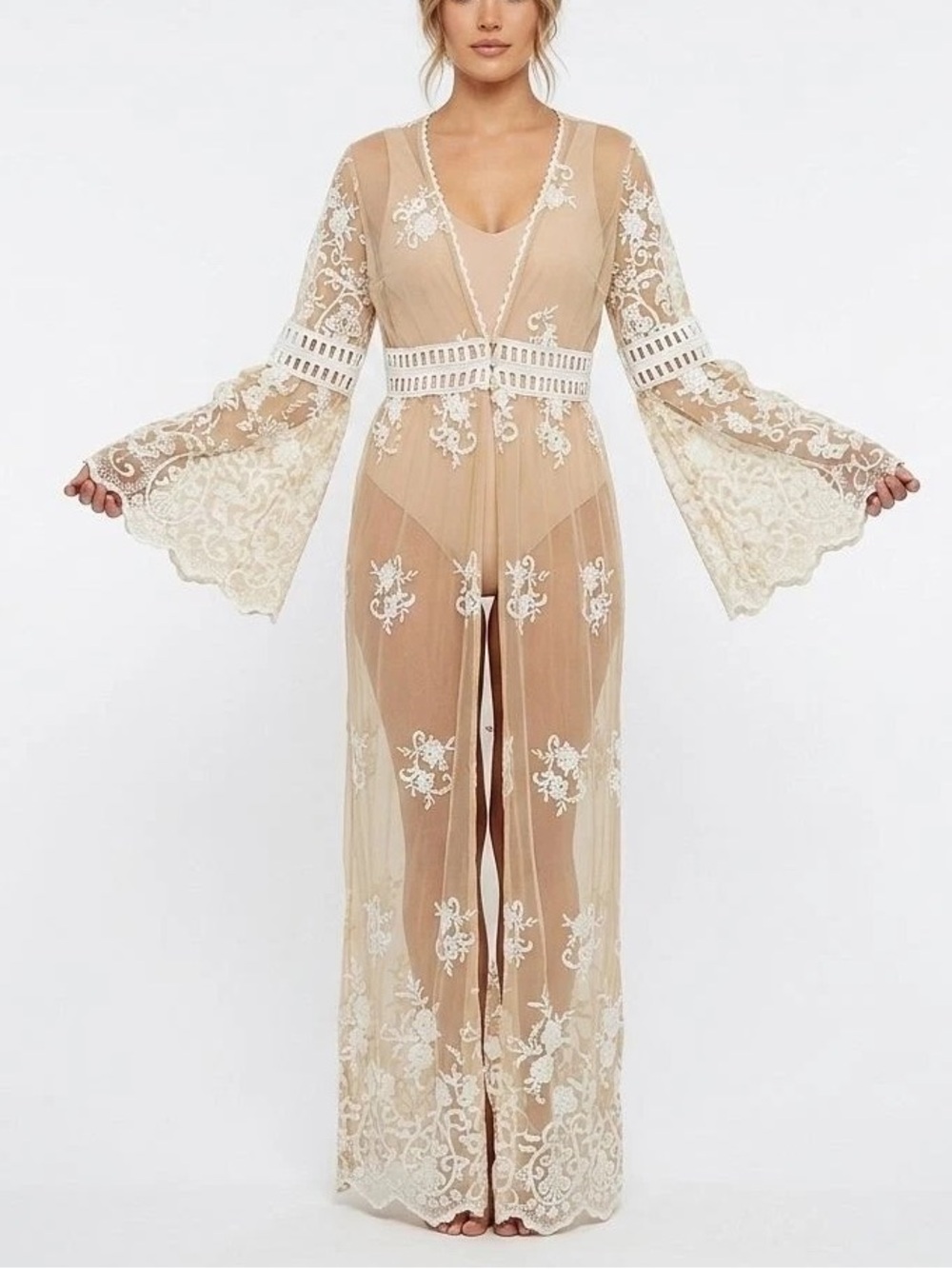 Forever21 floral embroidered sheer kimono duster cardigan